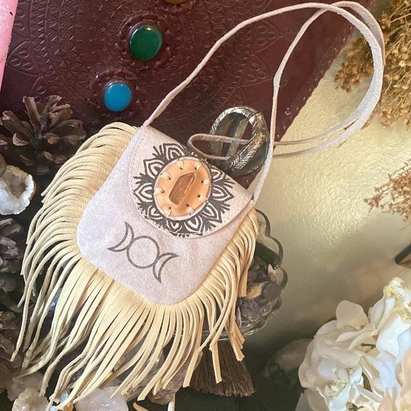 Handmade Handbags - Triple Moon Gypsy Witch Crystal Stone Handmade Medicine Magic Satchel Bag Pouch